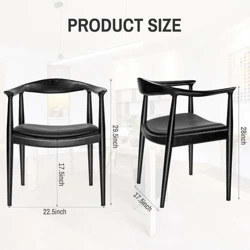 Vista 3 de Sillas de comedor de madera, sillas de comedor modernas de mediados de siglo (negro) Ash Wood Frame, PU Upholstered Seat, Ergonomic Support, Fully