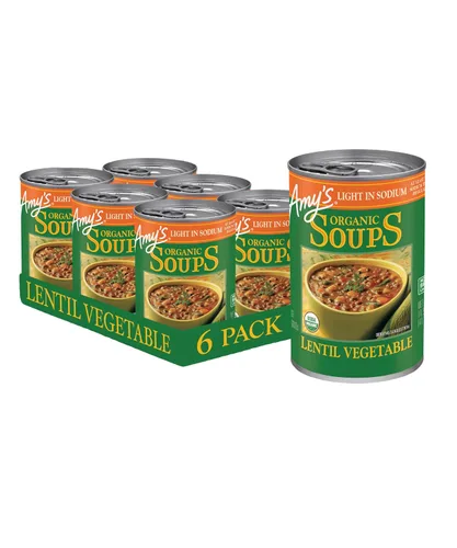 Vista 25 de Amy’s - Sopa vegana ligera en sodio con lentejas y verduras, sin gluten, hecha con verduras orgánicas, sopa enlatada, 14.5 oz (paquete de 12)