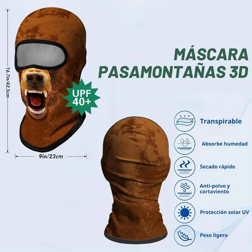 Vista 2 de Obacle Máscara Facial Pasamontañas para Hombres y Mujeres Ligera para Esquí, Caza, Ciclismo, Pesca Bear Cara Abierta Marrón