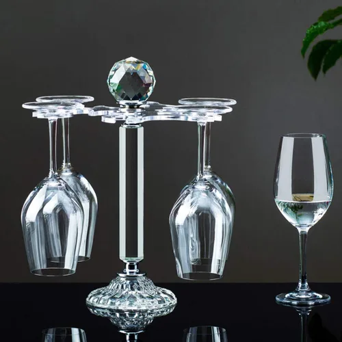Vista 2 de Elegante escritorio de cristal de cristal Stemware Rack/Rotar 8 copas de vino Soporte de almacenamiento Soporte de secado de aire transparente