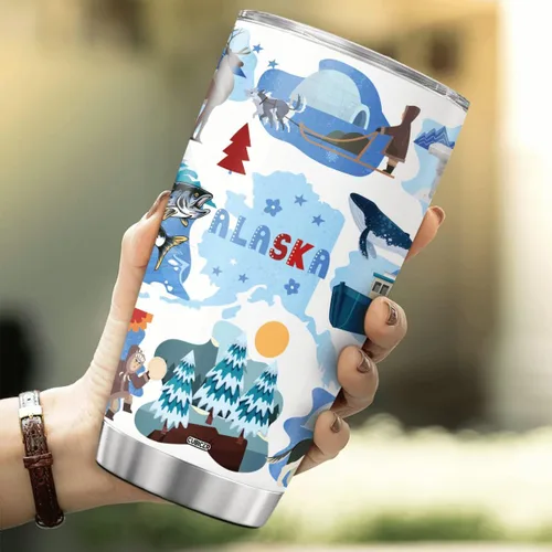 Vista 4 de CUBICER Vaso personalizado con aislamiento del estado de Alaska con tapa, nombre personalizado, regalos de Navidad para mujeres y adultos, vasos