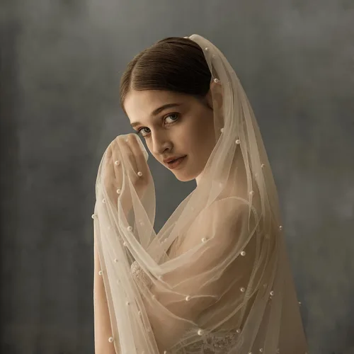 Vista 4 de AMBRE ADELE Cathedral Bridal Long Tulle Veil With Pearl, Wedding Veil for Brides