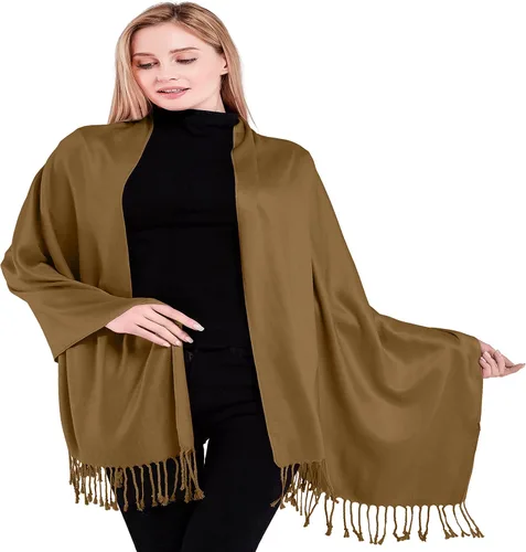 Vista 44 de CJ Apparel Solid Color Tassels Design Nepalese Shawl Seconds Scarf Wrap Stole Throw Head Wrap Pashmina Hand Made in Nepal Amarillo ámbar