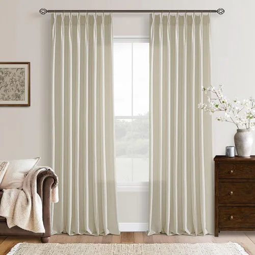 Vista 11 de TWODRAPES Cortinas de Lino Plisadas con Pinza Beige Blancas de 54 Pulgadas de Largo 2 Paneles para Comedor Cocina Dormitorio Plisadas Semi