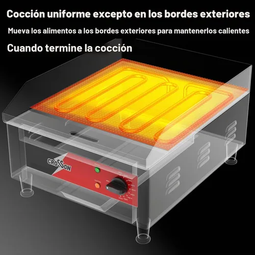 Vista 4 de CROSSON Plancha eléctrica comercial de encimera de 16"×16", planchas de superficie plana con placa de cocción de hierro antiadherente de 2/5