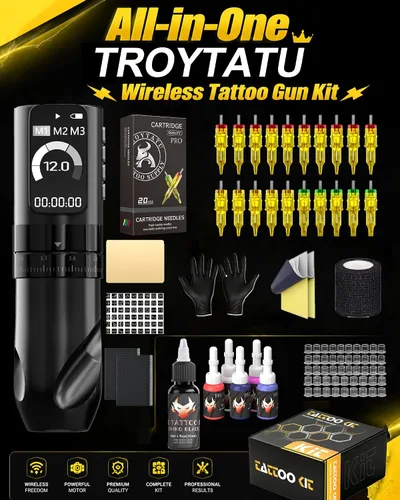 Vista 5 de Wireless Tattoo Gun Kit For Beginners, 7 Adjustable Strokes Black Single Battery