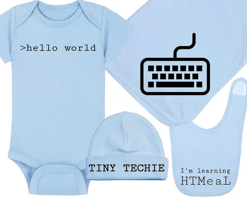 Vista 9 de >hello world - Techie Baby Onesie - Sombrero - Manta - Combinaciones de paquete de babero