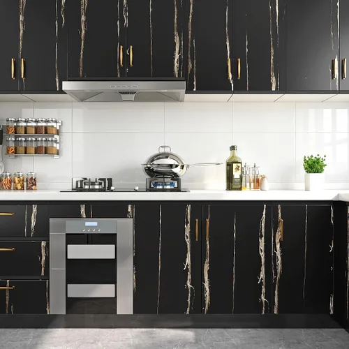 Vista 5 de YENHOME Papel pintado de mármol negro con veteado vertical para despegar