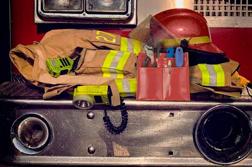 Vista 3 de LINE2design Bolsa de herramientas para bomberos de 4 bolsillos con soporte para herramientas para cinturón de policía - Bolsa para guantes EMS que