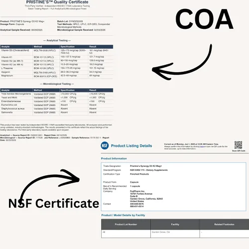 Vista 7 de PRISTINE'S Vitamina D3 K2 5000 UI cápsulas con magnesio, certificado NSF