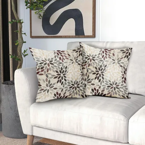 Vista 6 de Juego de 2 fundas de almohada de dalia roja burdeos de 20 x 20 pulgadas, fundas de almohada cuadradas decorativas de flores geométricas rústicas