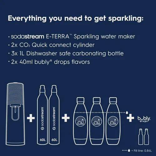 Vista 3 de SodaStream - E-TERRA - Máquina de soda PAQUETE DE VALOR 3 niveles automáticos de carbonatación Incluye 2 cilindros de CO2, 3 botellas aptas
