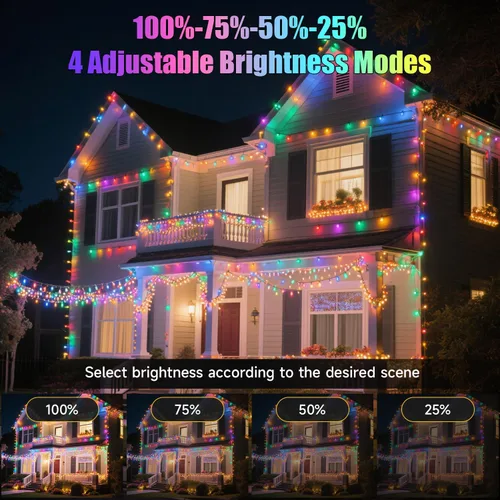 Vista 4 de Luces de Navidad con 8 modos de iluminación, 200 luces LED de 66 pies con control remoto, cadena de luces recargables para exteriores, decoraciones