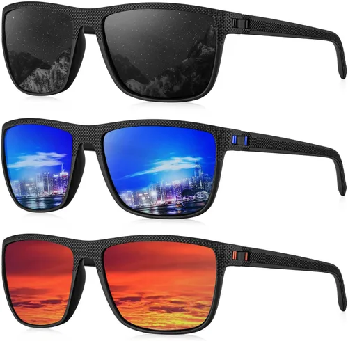 Vista 62 de KALIYADI Gafas de sol polarizadas para hombre, gafas de sol ligeras con protección UV para conducir, pescar y jugar golf (3 unidades) Negro