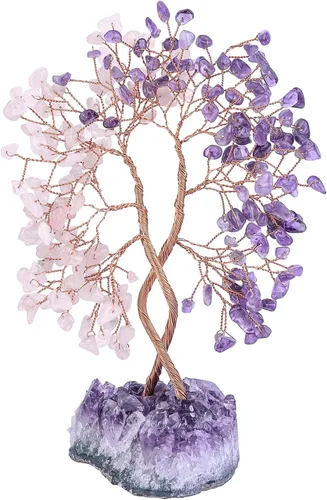 Vista 9 de Árbol de cristal doble curativo con base de amatista natural, bonsái de dinero de Feng Shui con energía positiva, decoración del hogar para riqueza