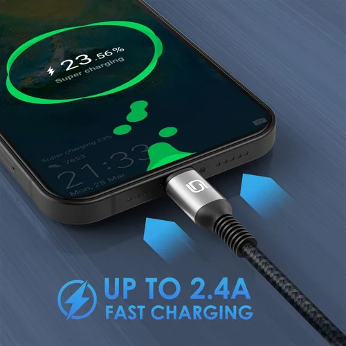 Vista 5 de Cable de carga para iPhone [certificado MFi de Apple], paquete de 3 cables USB-A a Lightning de 3 pies, cable de carga rápida trenzado de nailon