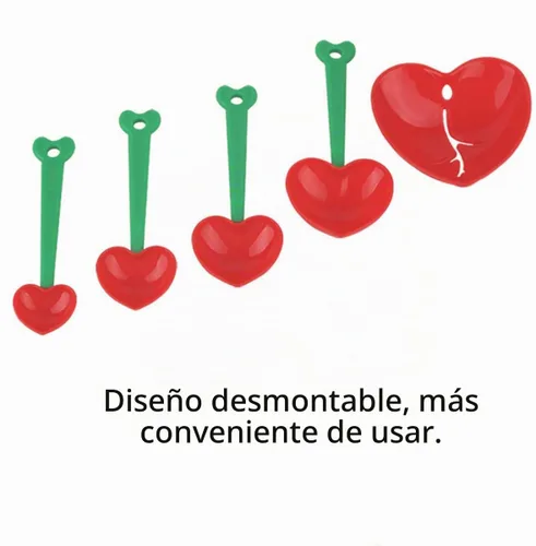 Vista 5 de Cucharas medidoras de cereza, 2 cucharaditas medidoras de plástico con forma de corazón, juego de cucharas medidoras de plástico para líquidos
