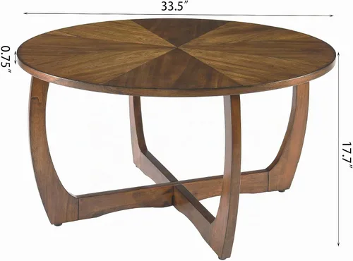 Vista 2 de Mesa de centro de madera redonda de 33.5 "D con patas curvas, tapa de grano