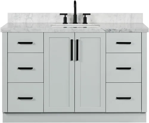 Vista 22 de ARIEL Hamlet - Mueble de baño de 54 pulgadas con fregadero, madera maciza, encimera de mármol italiano de Carrara de 1.5 pulgadas, fregadero