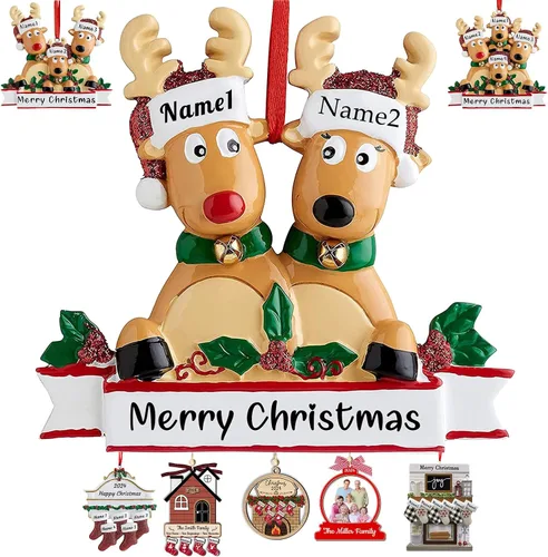 Vista 28 de Adornos de Navidad personalizados con nombres, muñeco de nieve, 8 piezas, adorno familiar personalizado, decoración colgante de madera para árbol