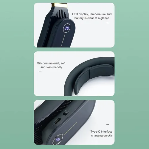 Vista 7 de Zerodis Ventilador de cuello de aire acondicionado portátil, enfriador de cuello 2 en 1 y calentador de aire acondicionado portátil para viajes a