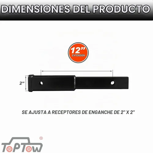 Vista 3 de TOPTOW Extensor de enganche de remolque, longitud de extensión de 12 pulgadas, se adapta a receptor de 2 pulgadas, 3500 libras, pasador de enganche