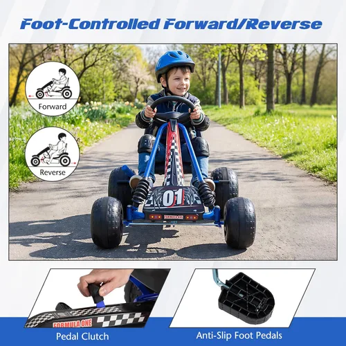 Vista 5 de HONEY JOY Pedal Go Kart, Go Kart de Pedal de 4 Ruedas para Niños Pequeños, Juguete de Coche de Pedal de Carreras, Adelante/Atrás, Asiento