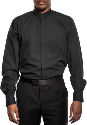 Vista 2 de Henry Segal camisa de vestir con cuello bandeado para hombre