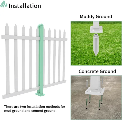 Vista 4 de SunnyRoyal Kit de poste de valla de piquete de 32.6 pulgadas de alto para valla de estacas rectas blancas de vinilo de PVC accesorios para valla
