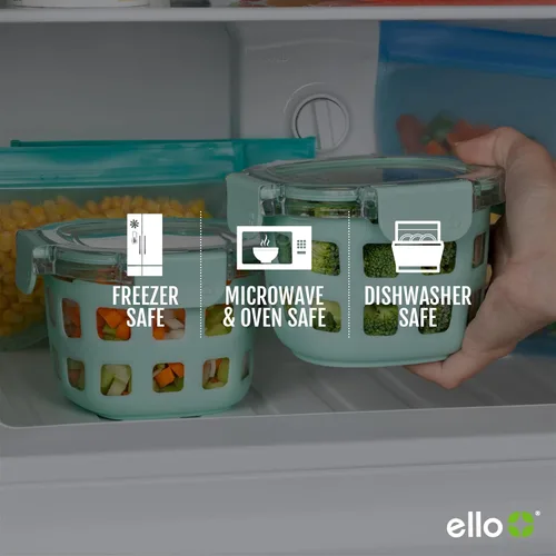 Vista 5 de Ello Duraglass - Paquete de 2 frascos reutilizables de vidrio de 2 tazas con tapas a prueba de fugas y fundas protectoras de silicona Perfecto