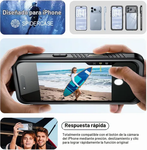 Vista 7 de SPIDERCASE Funda impermeable para 18 Pro Max, color negro y transparente Negro / transparente