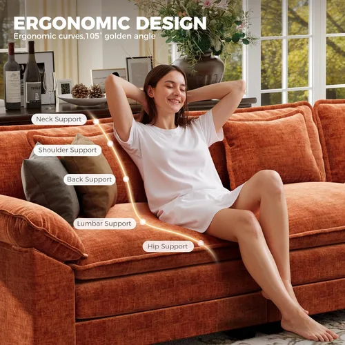 Vista 4 de Sofá modular de gran tamaño de 154 pulgadas, cómodo sofá en forma de U con 3 otomanas móviles, sofá moderno de felpilla de 7 plazas para sala