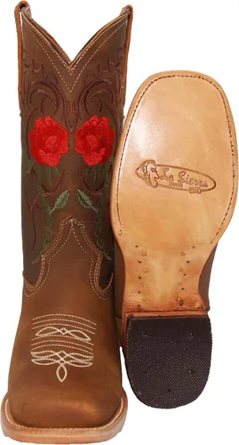 Vista 2 de Bota vaquera vaquera bordada de cuero para mujer
