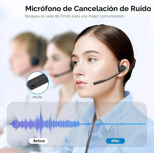 Vista 2 de Gixxted Auriculares de oreja abierta con micrófono, auriculares Bluetooth con micrófono, conexión dual Bluetooth 5.3 con micrófono de cancelación
