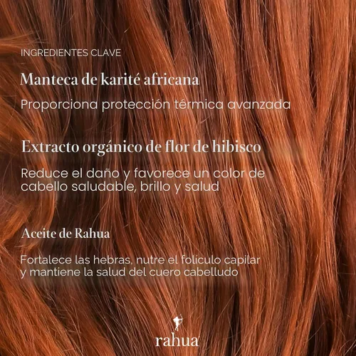Vista 3 de Rahua Escudo protector de calor – Imprimación de peinado sin silicona y spray térmico – Con aceite de Rahua amazónico, manteca de karité e hibisco