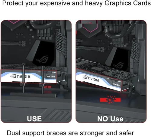 Vista 8 de Soporte de soporte de GPU Dual Brace: Montaje en ventilador Tarjeta gráfica de aluminio ajustable Soporte de GPU Sag Soporte para tarjeta de video