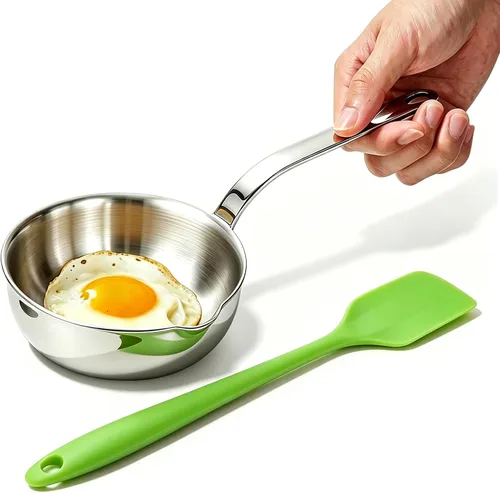 Vista 14 de Mini sartén para huevos, sartén para tortilla de acero inoxidable 304, sartén para salsa de 5.1 pulgadas, mini sartén para calentar mantequilla