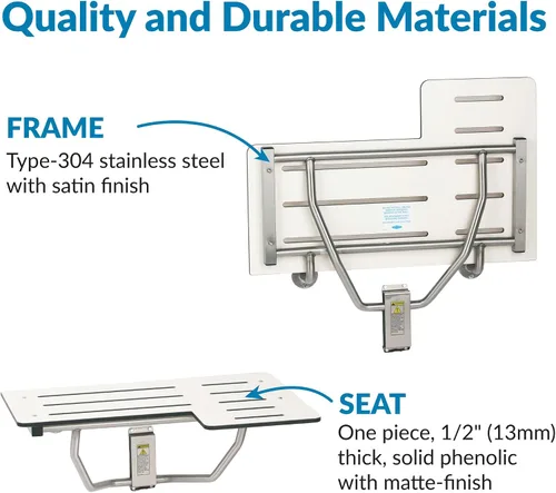 Vista 5 de Bobrick - Asiento de ducha plegable reversible, color blanco/acero inoxidable