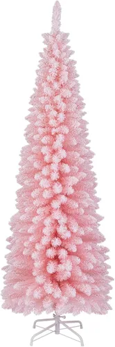 Vista 24 de GOFLAME - Árbol de Navidad artificial de 6 pies con luces LED blancas cálidas preiluminadas, árbol de Navidad con flecos de nieve, 435 puntas