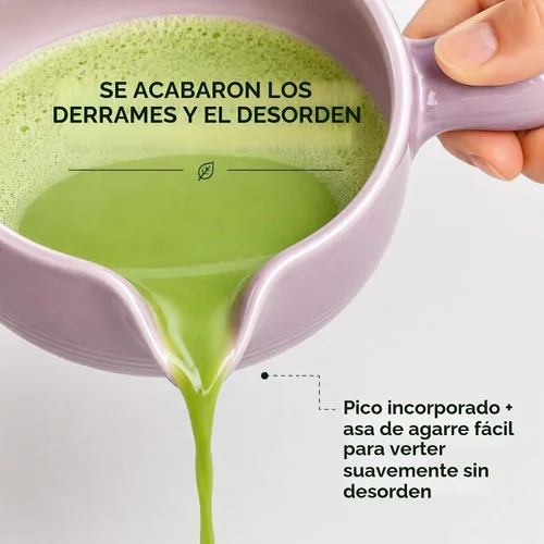 Vista 2 de HAPPY PATH & CO - Juego de cuencos de matcha patentado con mango y boquilla, vertido sin derrames, juego completo de matcha para principiantes Lila