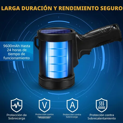Vista 3 de Foco recargable, 99000 lúmenes, linterna LED brillante, reflector de luz de larga duración, focos de mano para exteriores con paneles solares