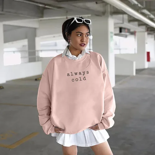 Vista 4 de JINTING Always Cold - Sudadera de gran tamaño para mujer, con cuello redondo, ligera, de manga larga