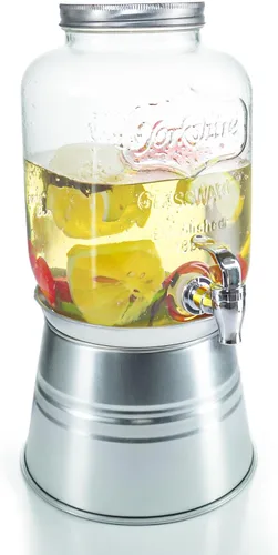 Vista 2 de Lily's Home Dispensador de bebidas de vidrio con soporte, capacidad de 1 galón, grifo fácil de usar, dispensador de bebidas para fiestas/barbacoas