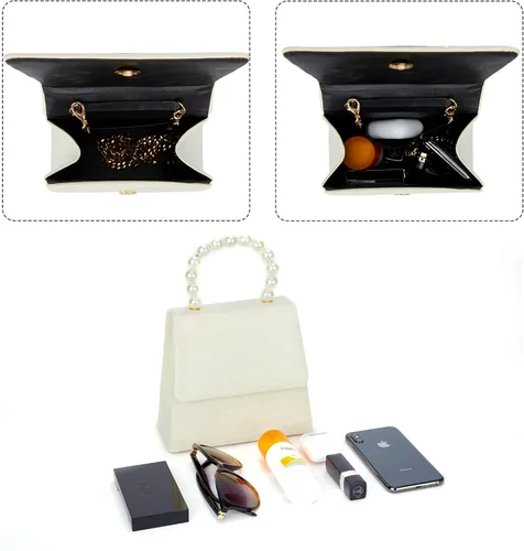 Vista 5 de Evening Handbag for Women - Synthetic Pearl Top Handle Crossbody Bag Clutch Purses Prom Party Dinner Accessories