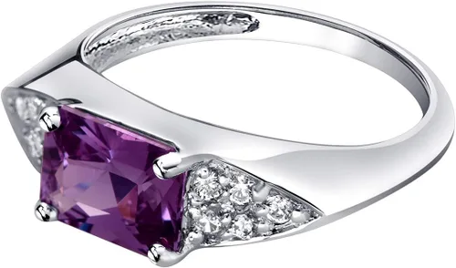 Vista 2 de PEORA Anillo de declaración de alejandrita simulada en plata de ley, elegante diseño lineal, corte radiante, 0.315x0.236 in, 2 quilates, ajuste