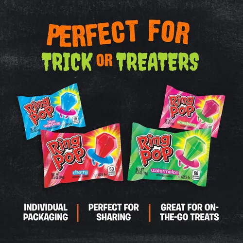 Vista 5 de Ring Pop Paletas de dulces de Halloween, 20 unidades, recuerdos de fiesta Piruletas de Halloween, envueltas individualmente, para cuencos de dulces