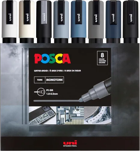 Vista 9 de Posca PC-5M Rotuladores de Pintura a Base de Agua, Punta Media Reversible (1.8-2.5mm), Tono Fresco, Pack de 8