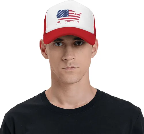 Vista 7 de Sombrero de bandera estadounidense, sombrero de camionero con bandera de Estados Unidos, sombrero de malla trasera para hombres y mujeres, ajuste