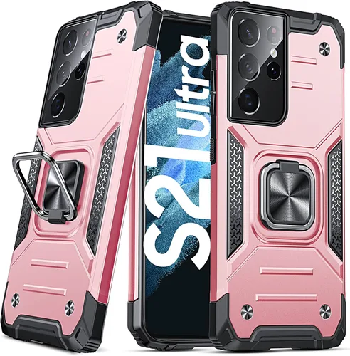 Vista 45 de DASFOND Diseñada para funda Galaxy S8 con soporte, anillo metálico giratorio mejorado de 360°, soporte kickstand de grado militar, resistente a