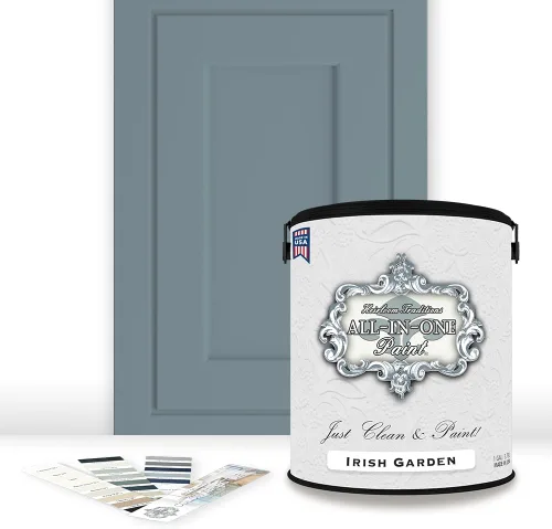 Vista 185 de Pintura TODO EN UNO, Abbey (gris cálido), Muestra de 8oz - Pintura duradera para gabinetes y muebles. Imprimación y capa superior incorporadas,